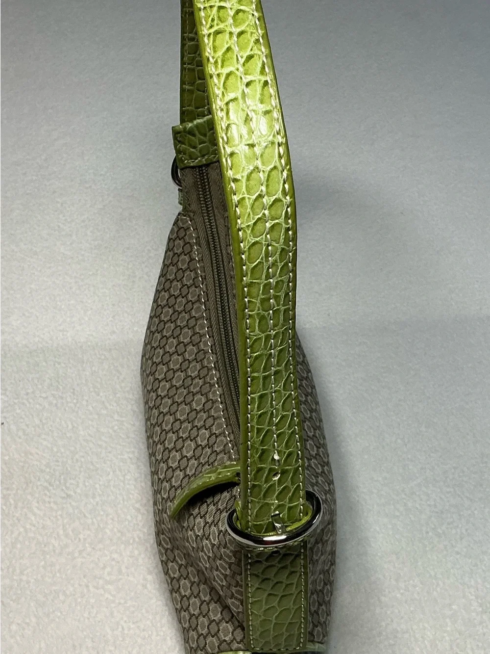 Nine West Vintage Y2K Mini Shoulder Bag Green Croc Embossed Trim Geometric Tan - Picture 2 of 10